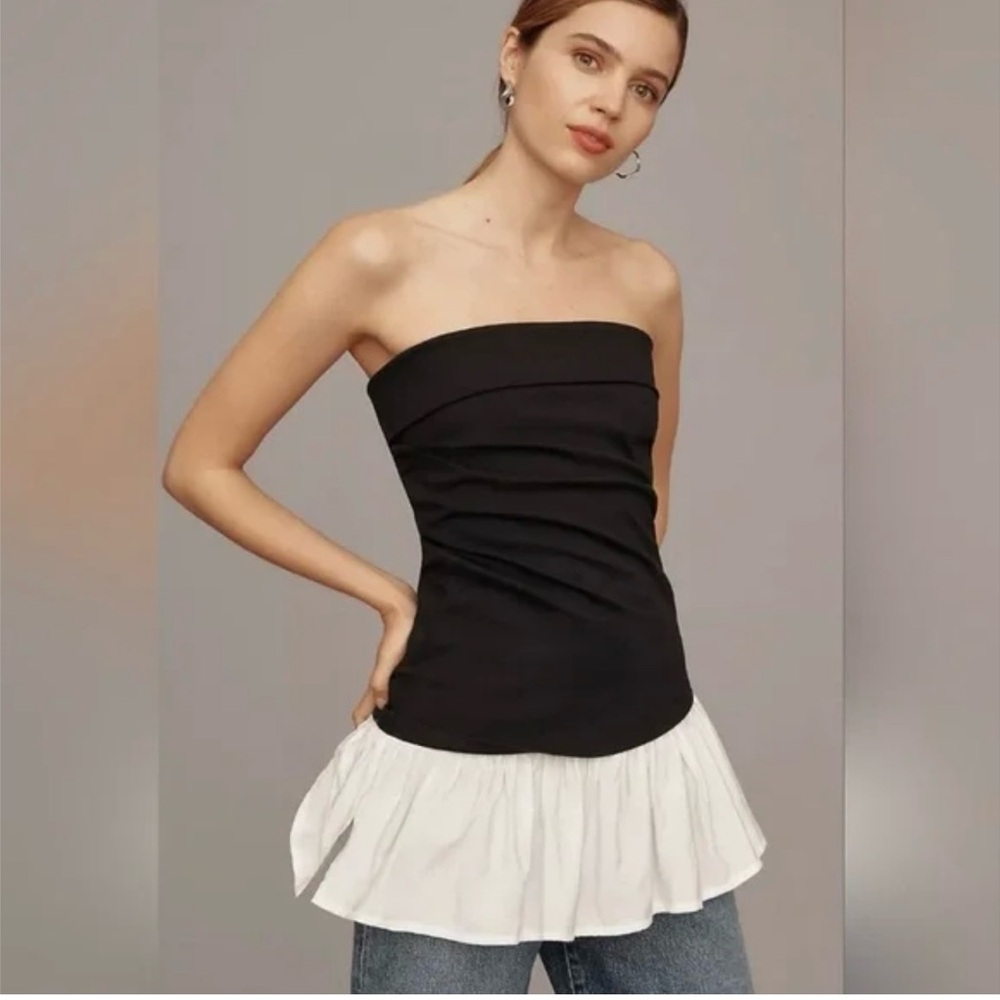 Anthropologie Maeve Black and White Strapless Top